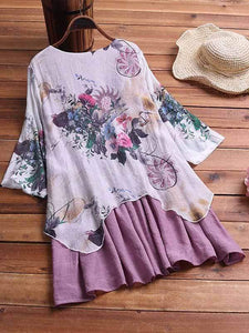 Vestido de color irregular de estilo étnico de talla grande