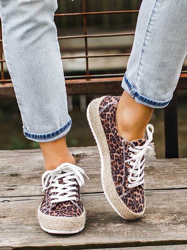 Damen Leopard Print Platform Sneakers Segeltuchschuhe