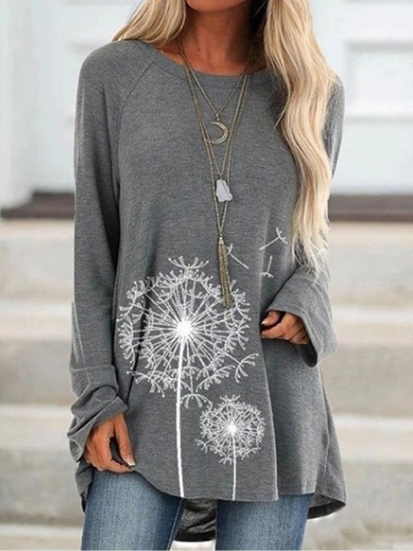 Damen Blumendruck Oberteil mit Rundhalsausschnitt