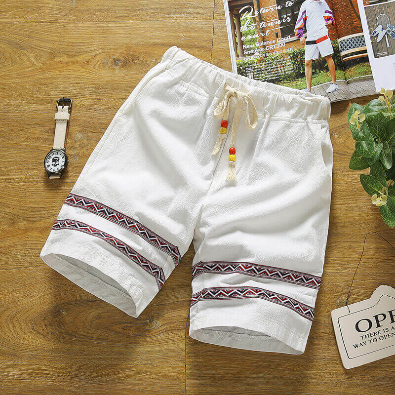 Herren Sommer cool bequeme Spitze gespleißt Kordelzug Baumwolle Leinen Shorts