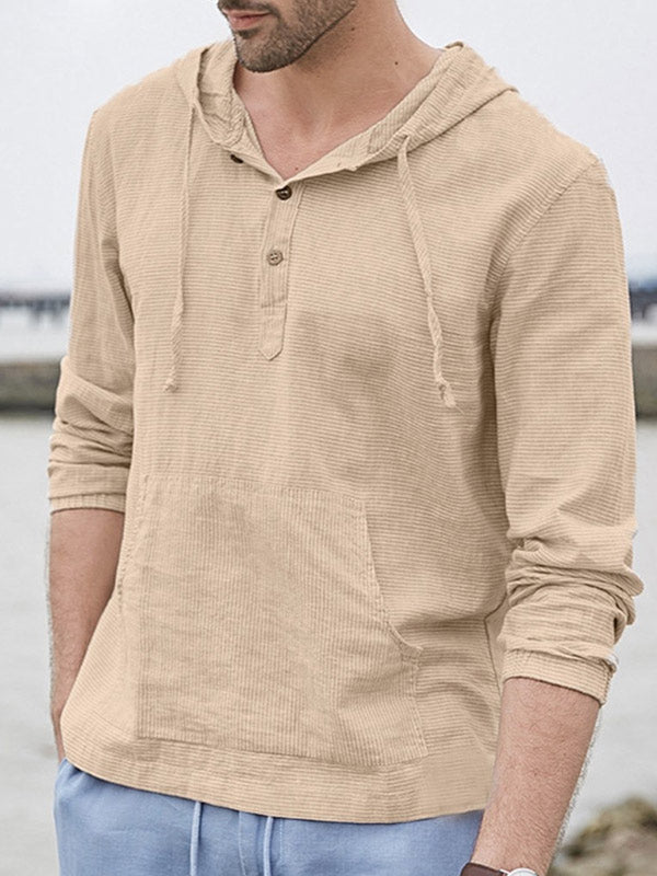 Vyriški vintažiniai vientisos spalvos medvilniniai lino marškinėliai