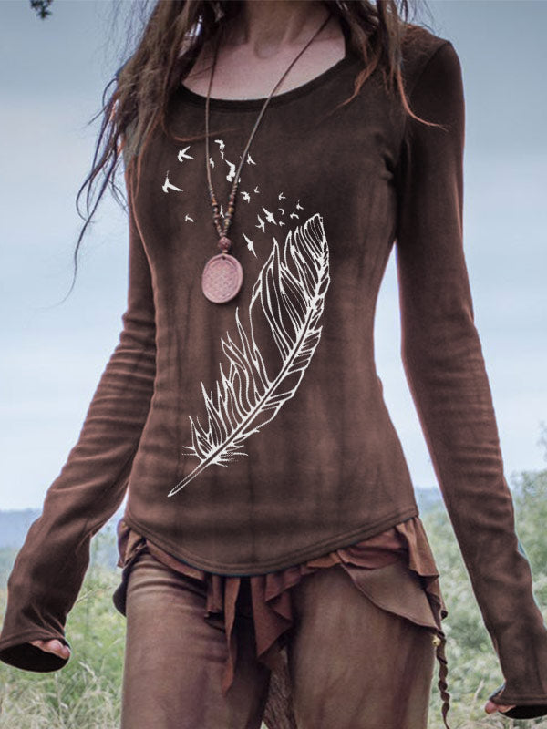 Camiseta de algodón orgánico de manga larga con estampado de primavera en color para mujer