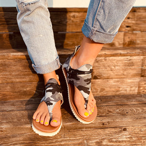 Damen Summer Beach Camouflage Casual Tangasandalen
