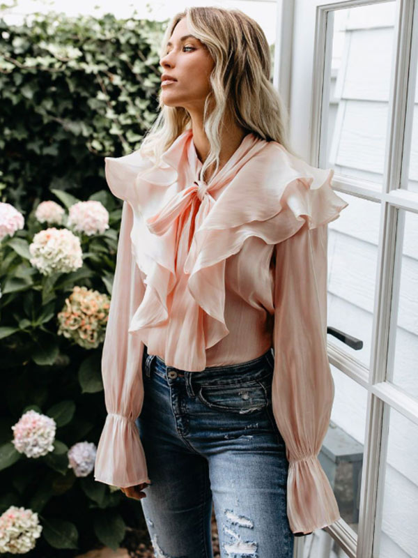 Panel de arrugas mariposa color natural para mujer con manga larga