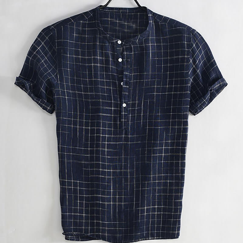 Camisa casual básica de verano para hombre con lona de algodón a cuadros