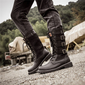 Round Head Knight Boots Belt Buckle High Tube Men&#39;s Boots