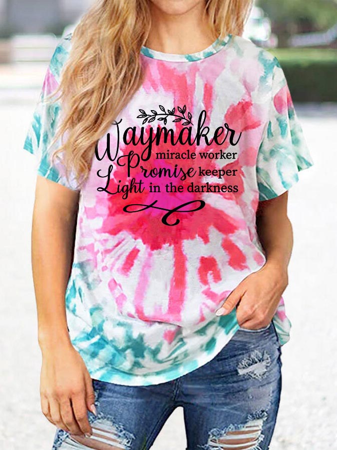 Frauen Way Maker Miracle Worker Versprechen Keeper Licht in der Dunkelheit Tie-Dye Kurzarm T-Shirt