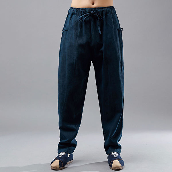 Cordones de hombre de pantalones de algodón de cáñamo