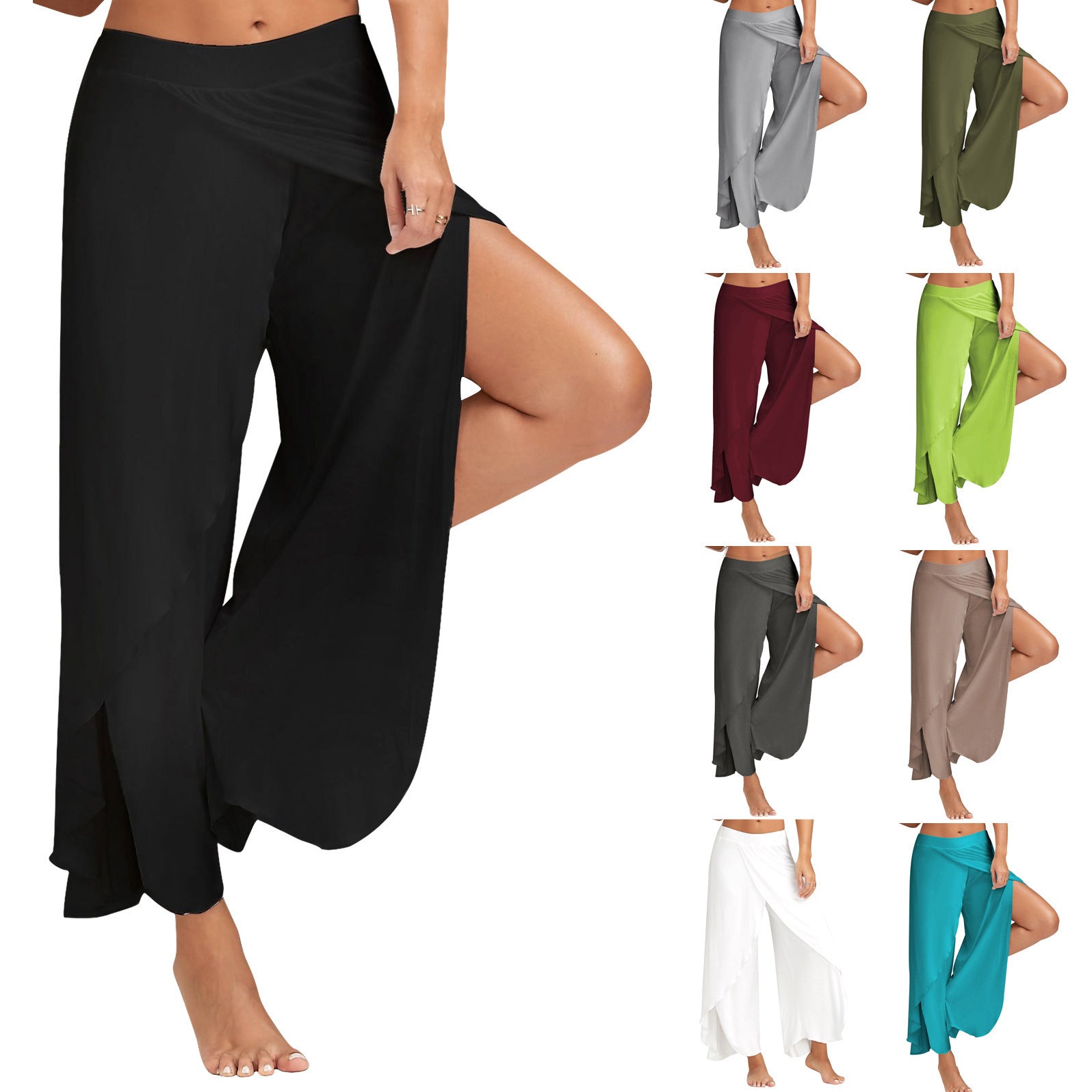 Wide leg flowy casual side slit yoga pants