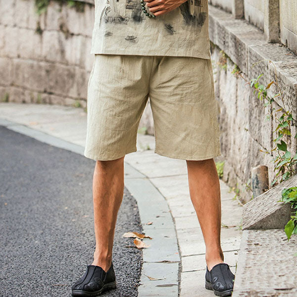 Pantalones cortos para hombres con una banda elástica de algodón y lino: demasiado grande