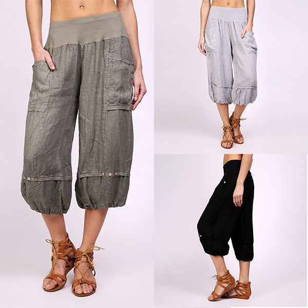 Frauen einfarbige elastische Taille Jogger Capris