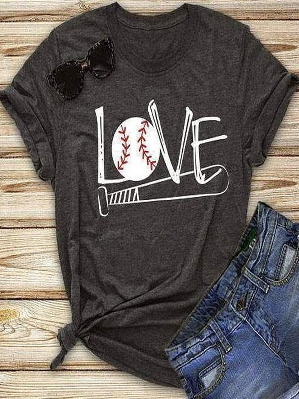 Camiseta de mujer con prensa de béisbol LOVE