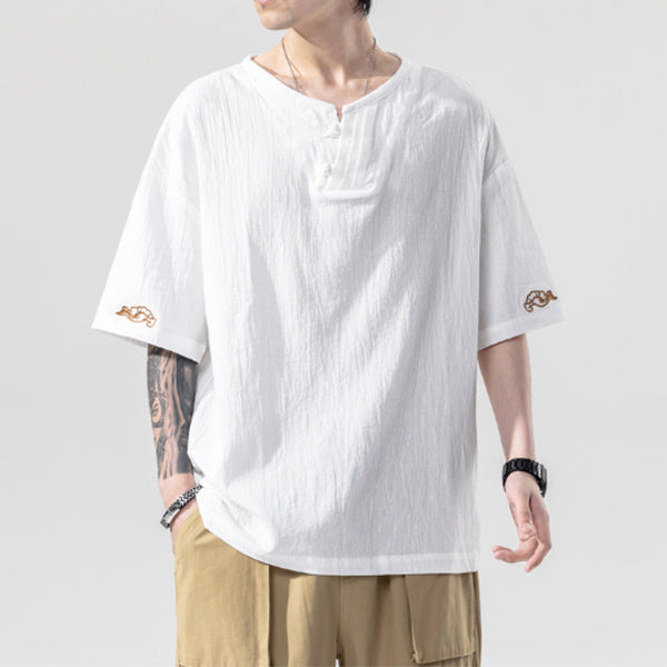 Camisa de lino bordada para hombre