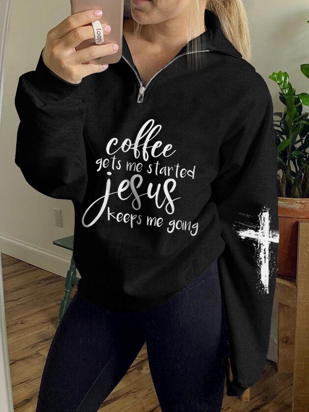 El café me conduce Jesús me sostiene en una cremallera