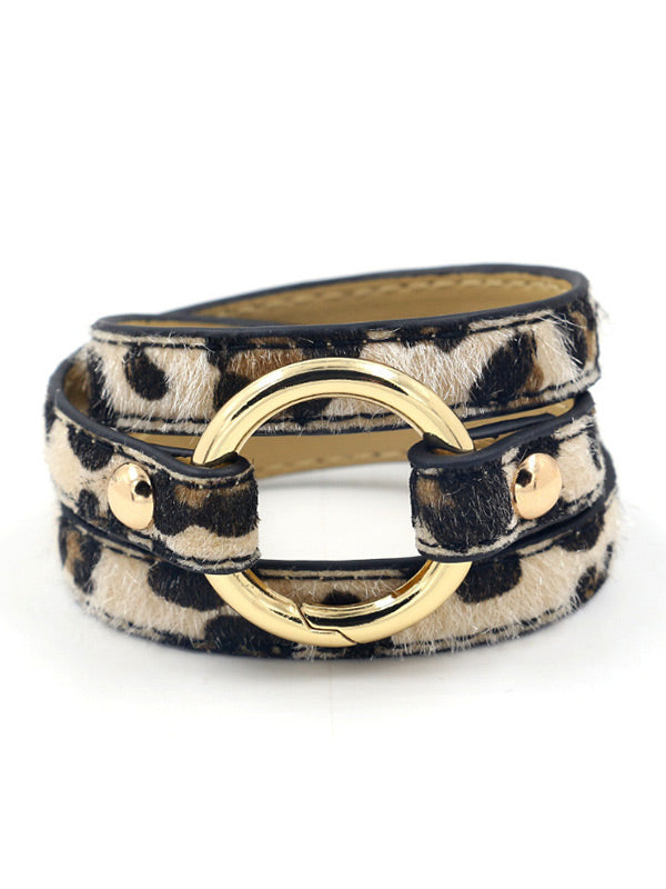 Pulsera de anillo de aleación de caballo leopardo para mujer