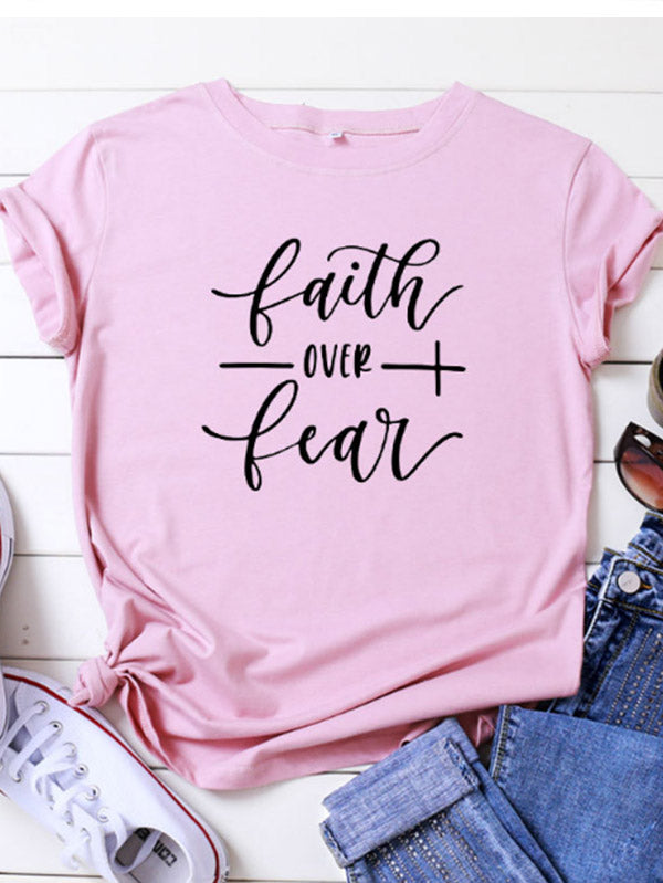 Camiseta cómoda de algodón Faith About Anxiety para mujer con manga corta