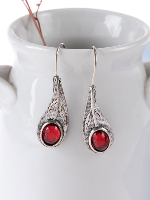 Pendientes vintage para mujer hechos de aleación roja de nácar