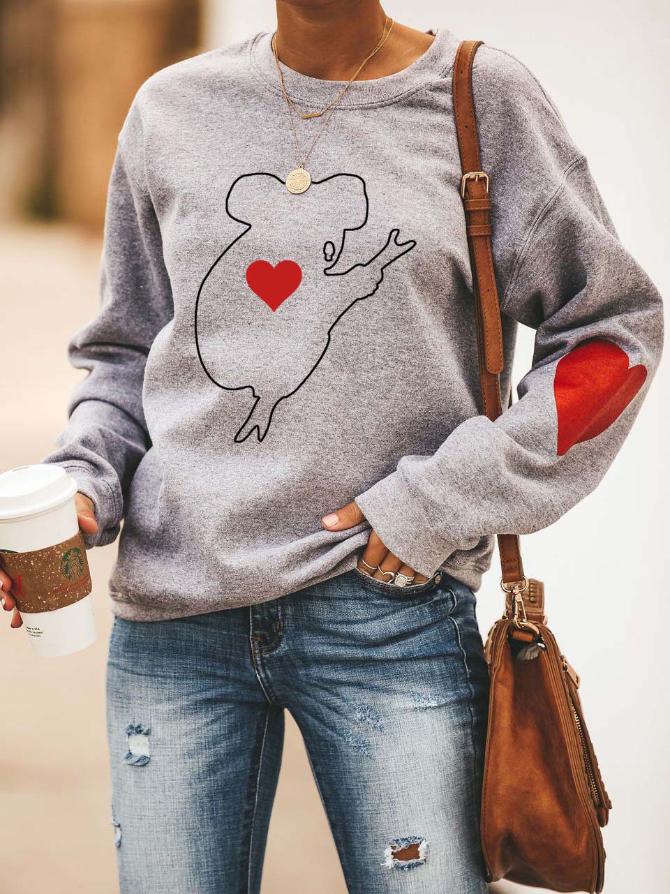 Frauen Koala Print Love Sweatshirt