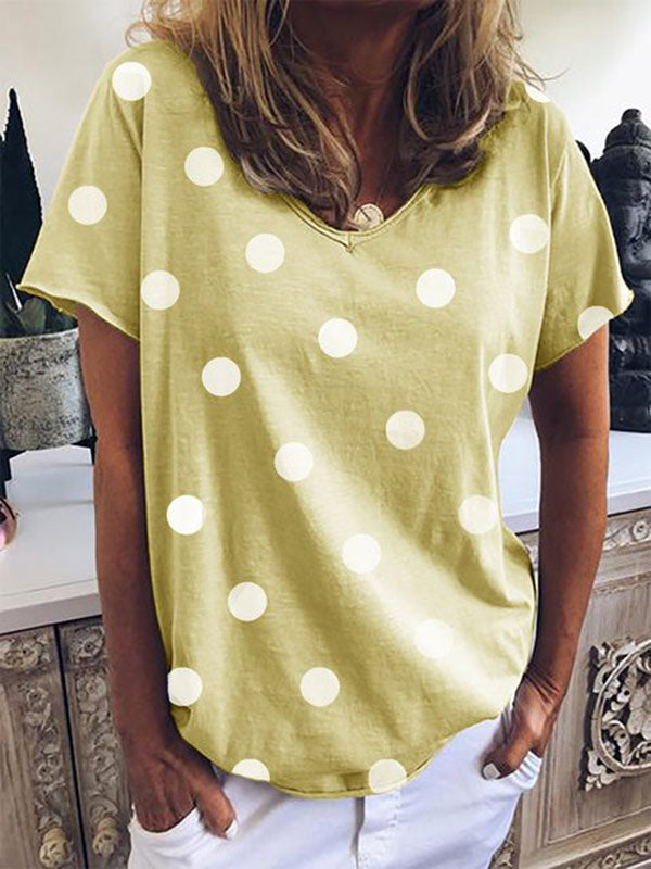 Camiseta de algodón con cuello de pico y lunares de algodón.