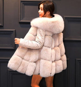 Solid Detachable Sleeve Hooded Fur Vest