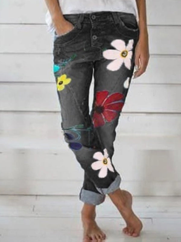 Vaqueros pitillo estampados para mujer