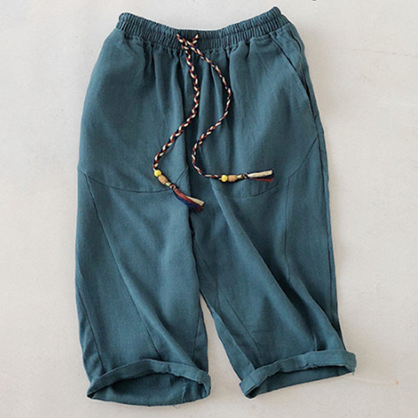 Pantalones cortos de lino cómodos y transpirables de estilo nacional.