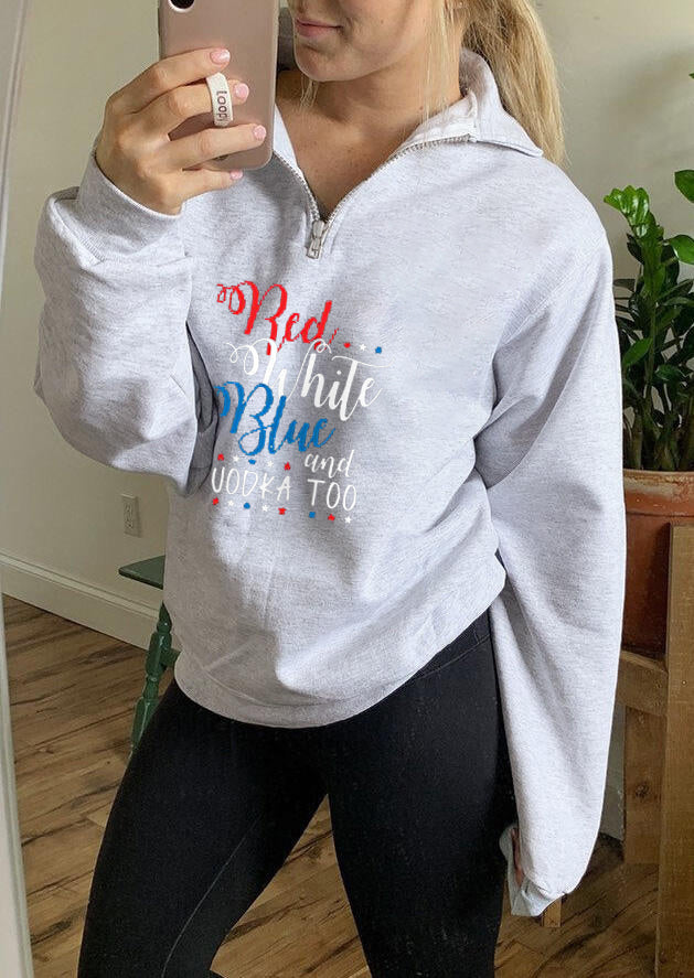 Sudadera con capucha roja, blanca y azul para mujer