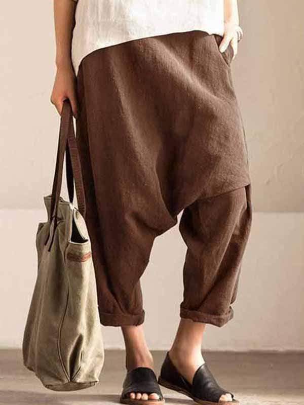 Pantalón harén extragrande de lona de algodón