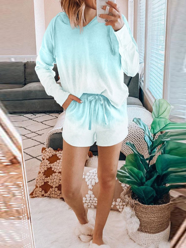 Conjunto de pantalones cortos con capucha de degradado de Damen y ropa para el hogar y pijamas