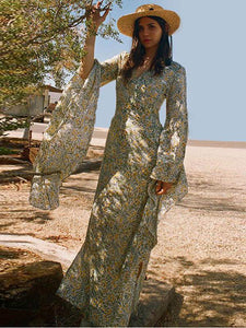 Böhmisch bedrucktes Strandkleid mit Rüschenärmeln