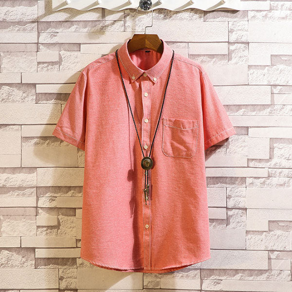 Camiseta de algodón y lino para hombre, lisa, fina, de manga corta.