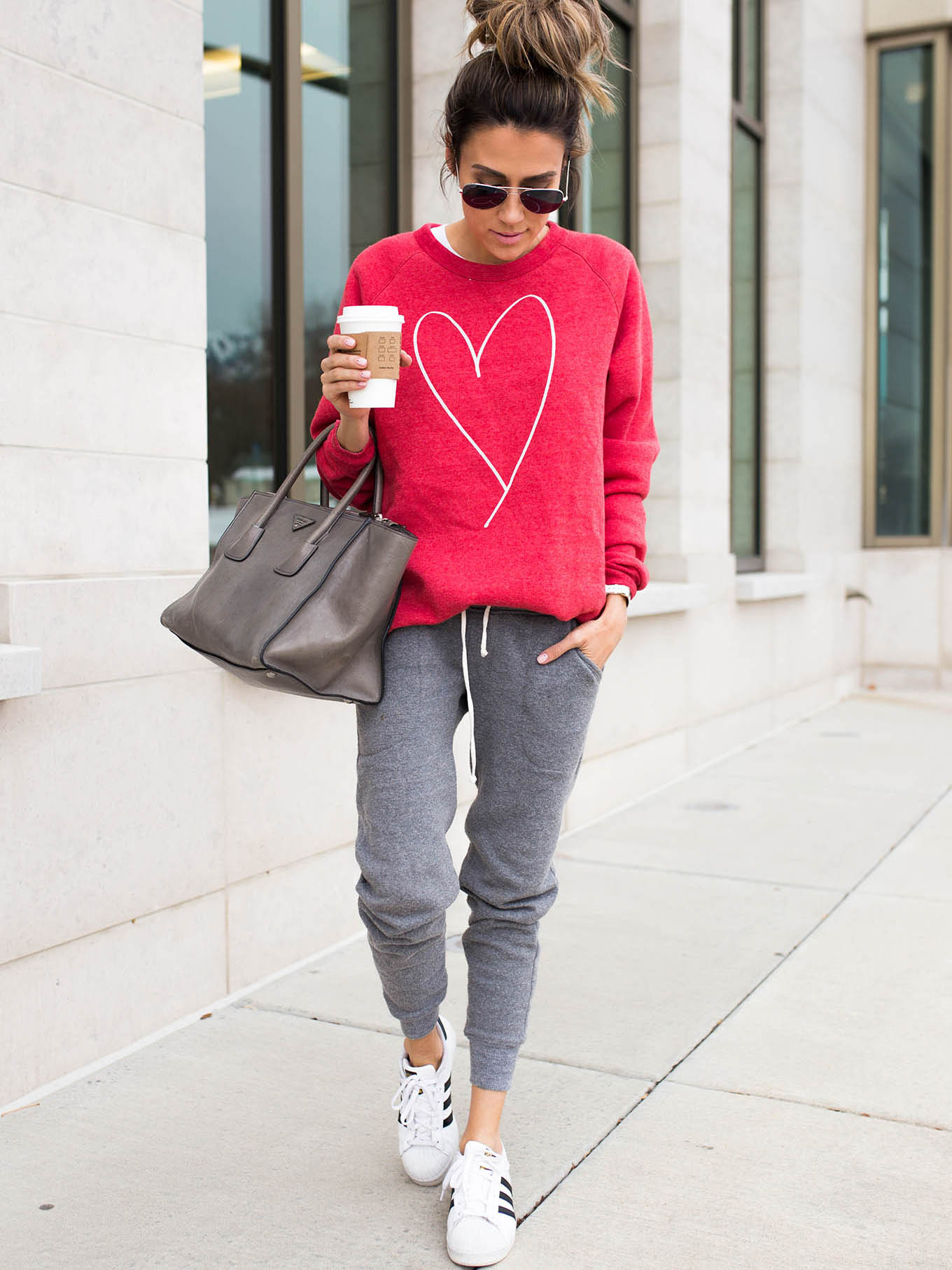 Heart print long sleeve hoodie