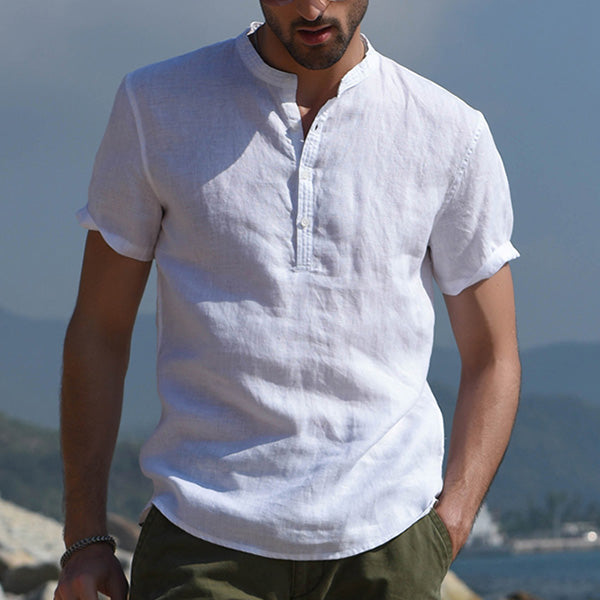 Atmungsaktives Kurzarmhemd aus Baumwoll-Leinen für Herren