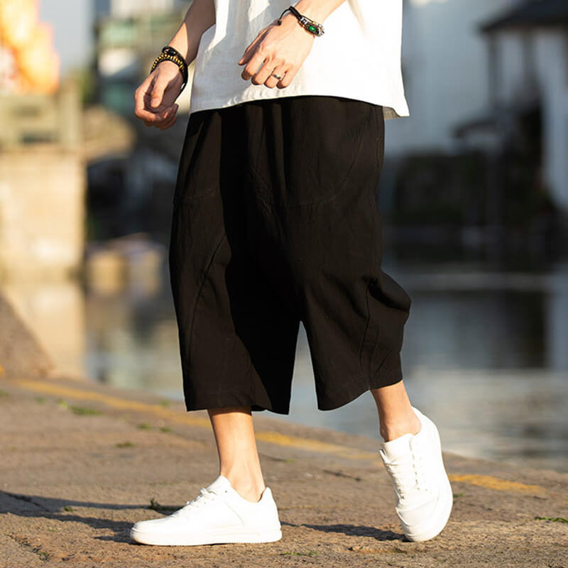 Pantalones de lino natural liso de verano para hombre