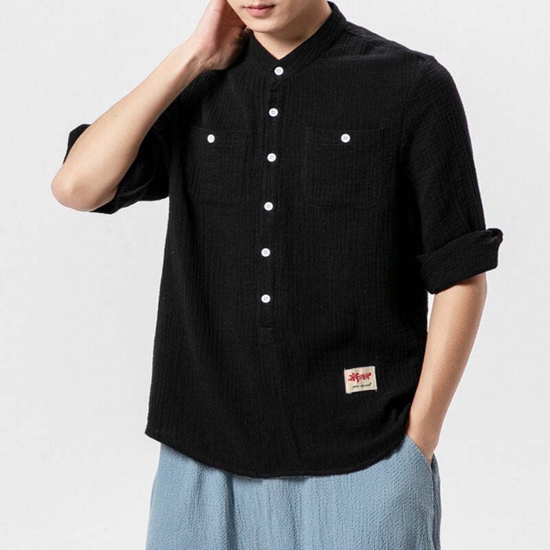 Camisa de lino vintage clásica de verano para hombres, transpirable, cómoda y ligera.