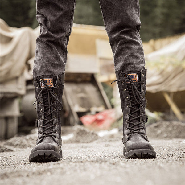 Round Head Knight Boots Belt Buckle High Tube Men&#39;s Boots