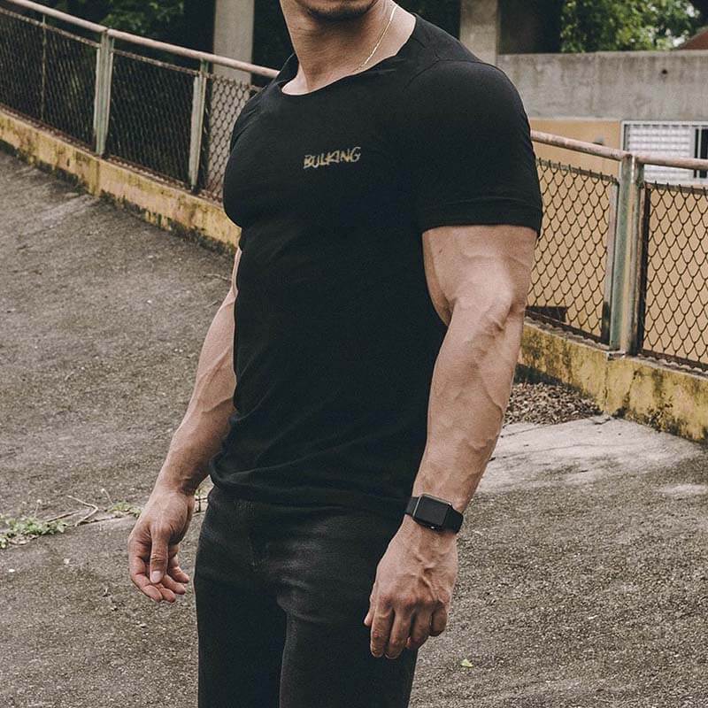 Vyriški vasariniai laisvalaikio plonos sporto salės kūno rengybos trumpų rankovių medvilniniai marškinėliai