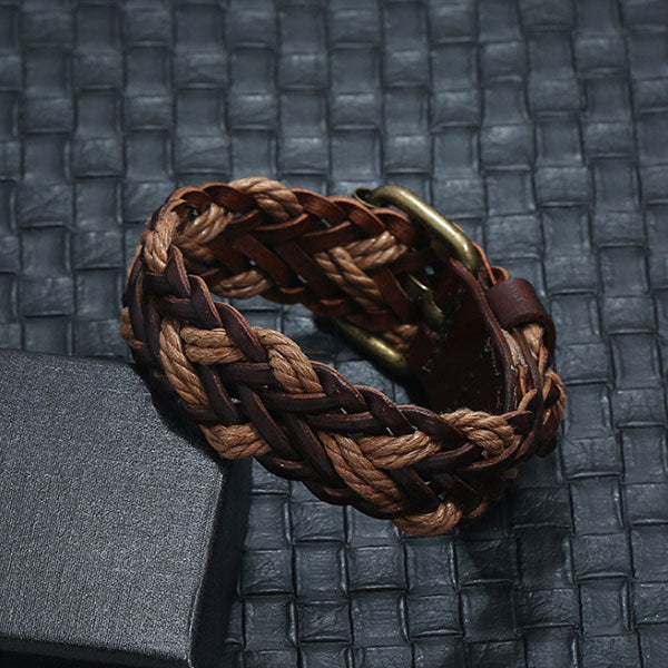 Pulsera de cuero tejida vintage para hombres.