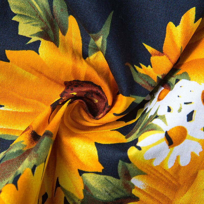 Men&#39;s Fashion Street Style Sunflower Printed Short Sleeve Cotton Shirts