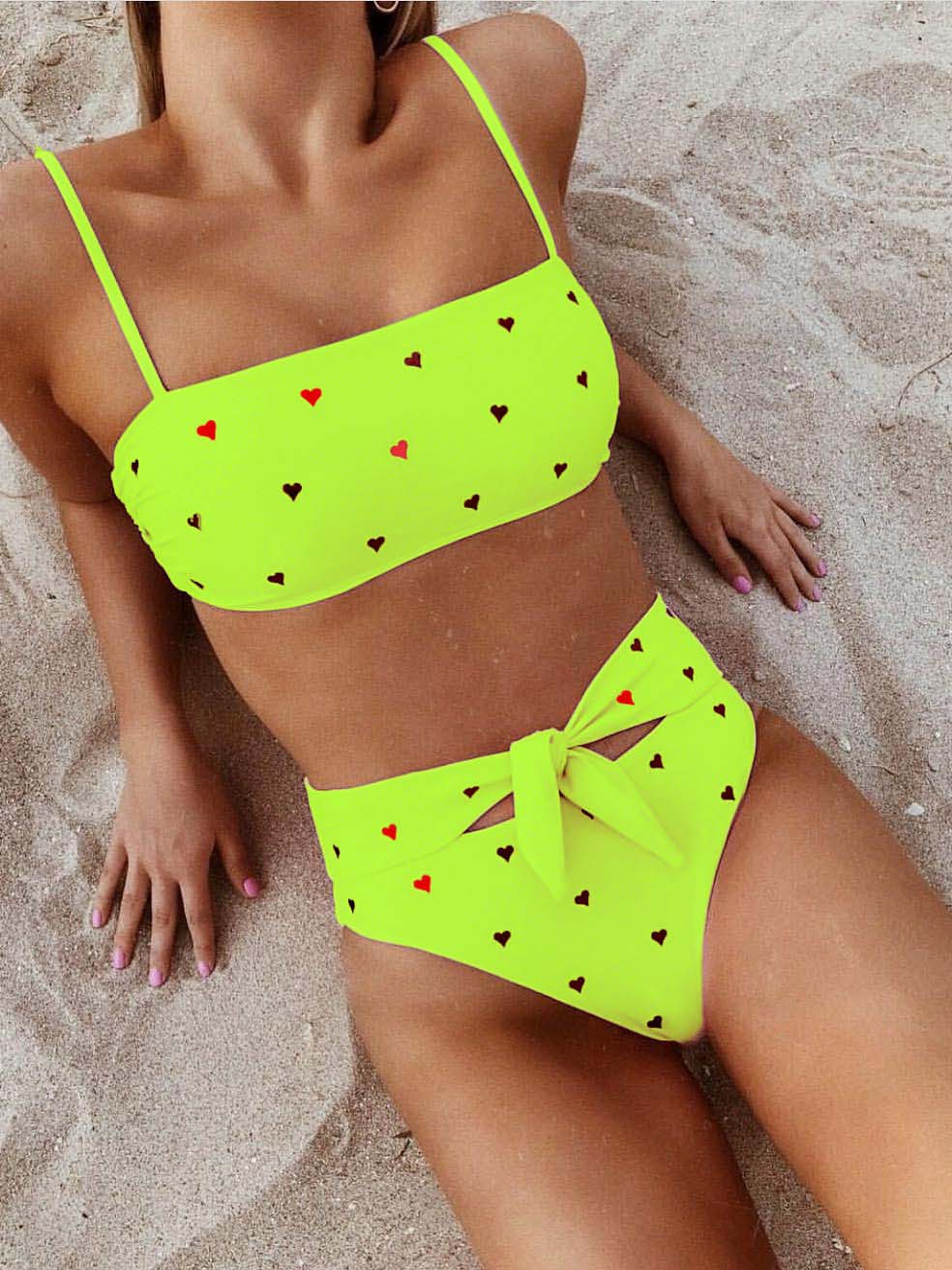 Traje de baño sexy y lindo con estampado de amor y cintura alta