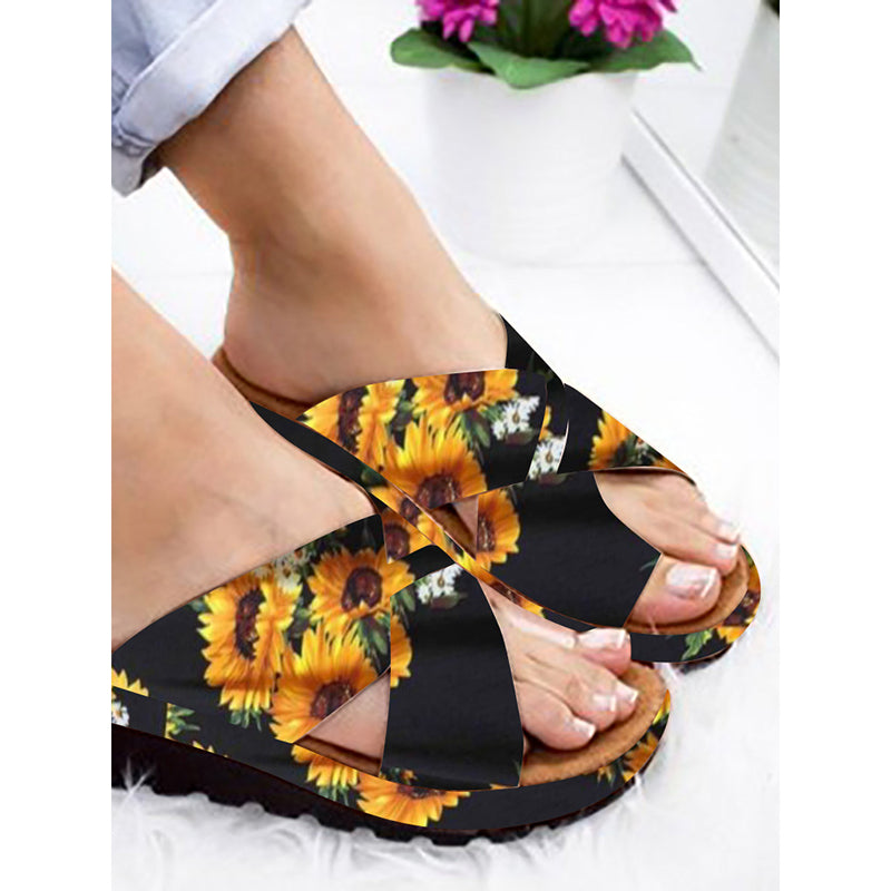 Sandalen mit Sonnenblumenriemen für Damen