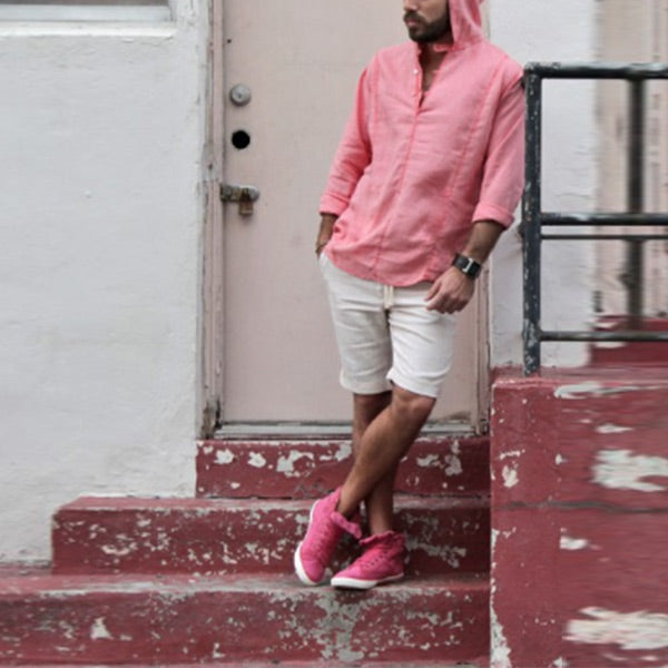 Camiseta de lino para hombre con capucha