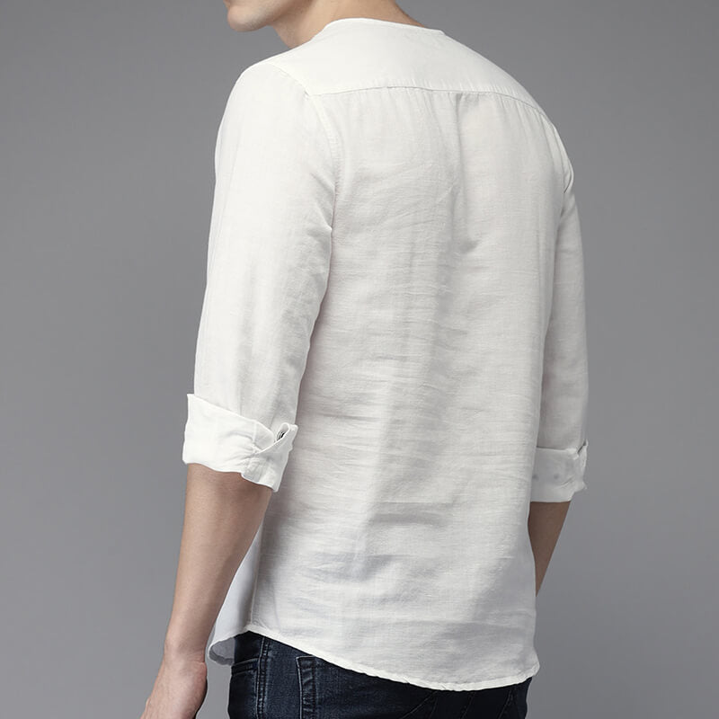 Camisa de lino de algodón de manga corta con cuello en V informal refrescante y fresca para hombres