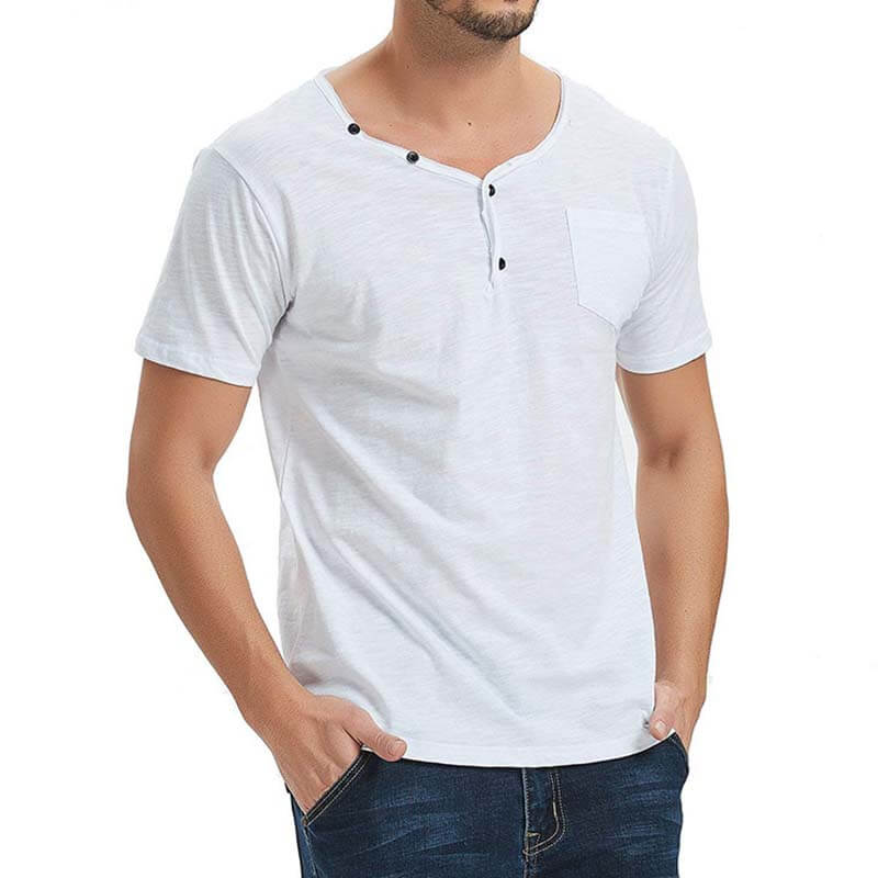 Vyriški laisvalaikio paprastų apvalių apykaklių vientisos spalvos mygtukai, marškinėliai iš poliesterio trumpomis rankovėmis