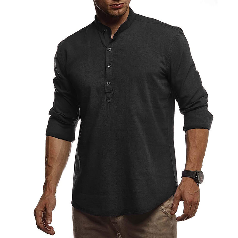 Camisa de lino sencilla, transpirable y ligera con manga larga.