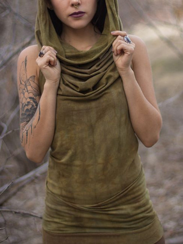 Damen Vintage gefärbtes rückenfreies Kapuzenoberteil