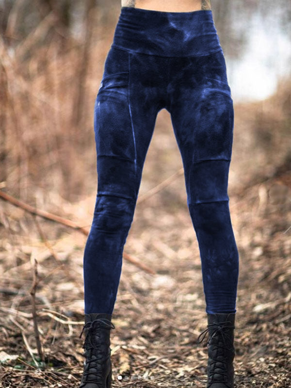 Vintage Dye Stitching Pocket Elastic Leggings für Damen
