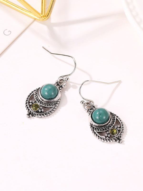 Pendientes vintage turquesa calados tallados para mujer