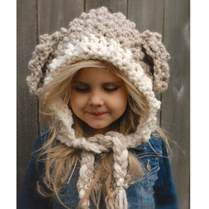 Hand-knitted wool warm hat and scarf set