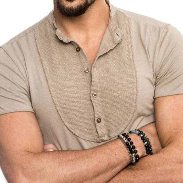 Vyriški marškinėliai trumpomis rankovėmis su plona stovinčia apykakle